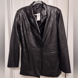 Ladies Windsor black leather look coat / jacket